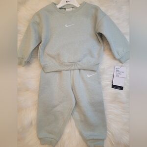 NWT Nike Embroidered Kids Sweatshirt & Jogger Set Color: Mica Green Heather. 24M